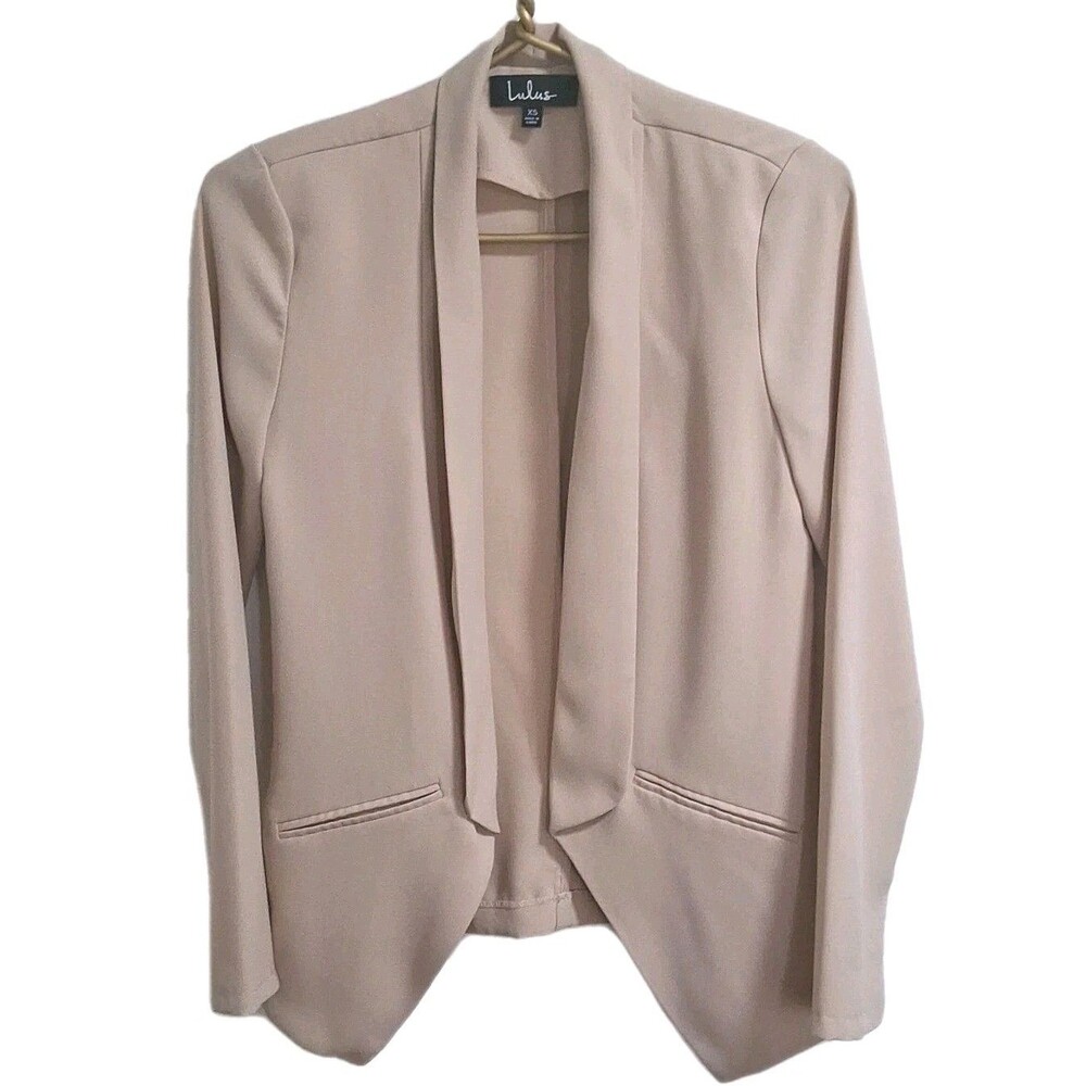 Lulu's Suit Jacket Open Draped Blazer Womens XS Beige Pleated Mid Length